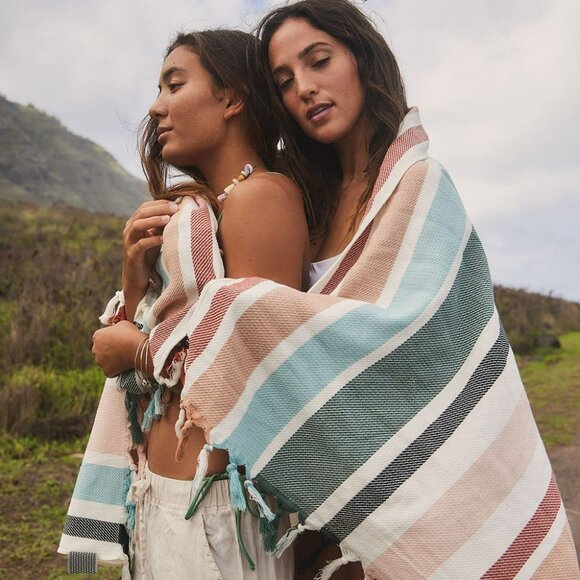 Slowtide Zoey Oversized Turkish Beach Towel Multi-Color Stripe Quick-Drying Luxe - Picture 3 of 7